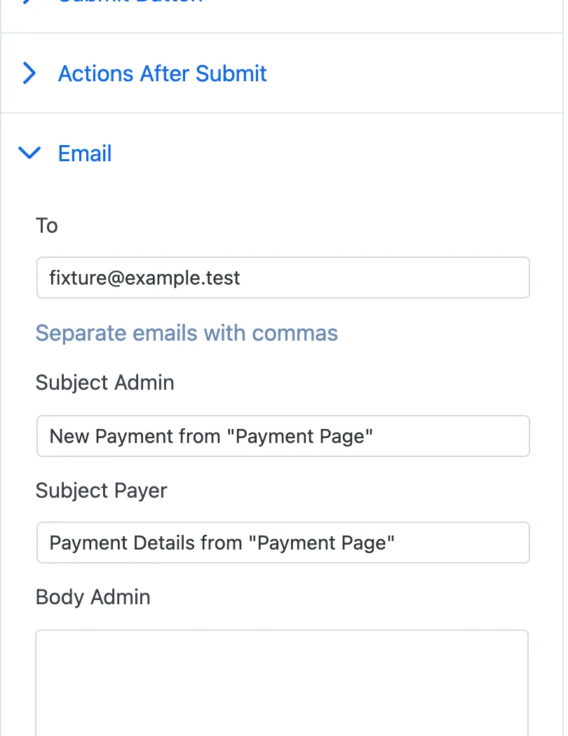 Payment Page confirmation email controls