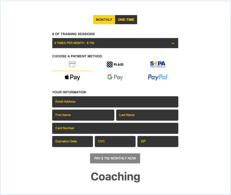 Coaching Payment Form Template preview