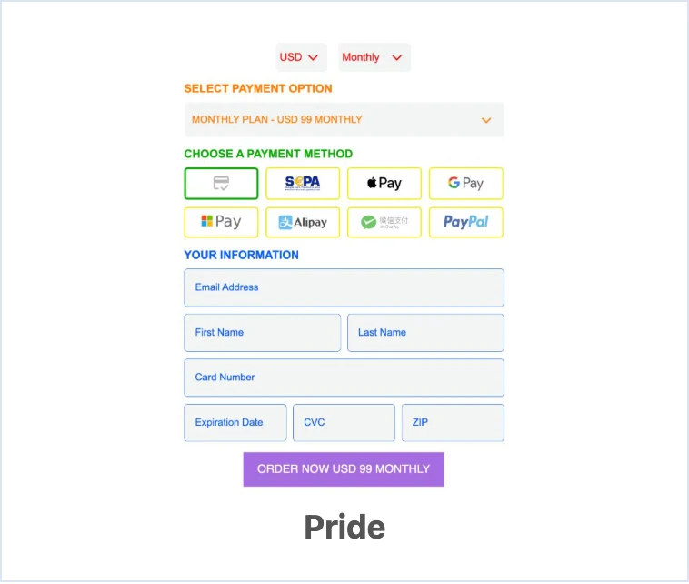 Pride Payment Form Template preview