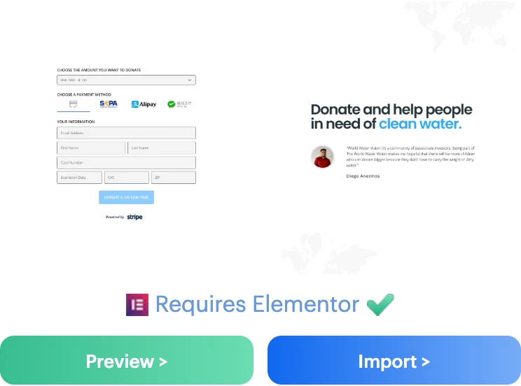Nonprofit Elementor Page Template for Payment Page