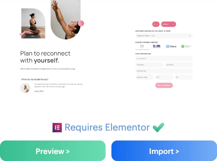 Yoga Teacher Elementor Page Template for Payment Page